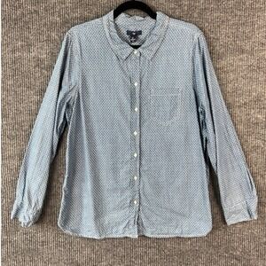 Gap Denim Heart Polka Dot Shirt Large Blue Cotton Preppy Coquette Coastal